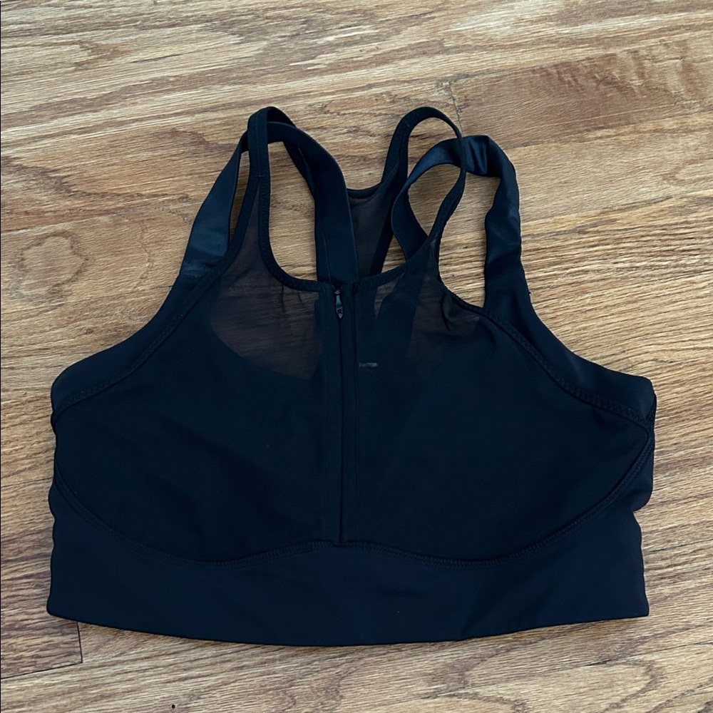 Lululemon high neck mesh zipper strappy Women's Black Sports Bra Sz 10